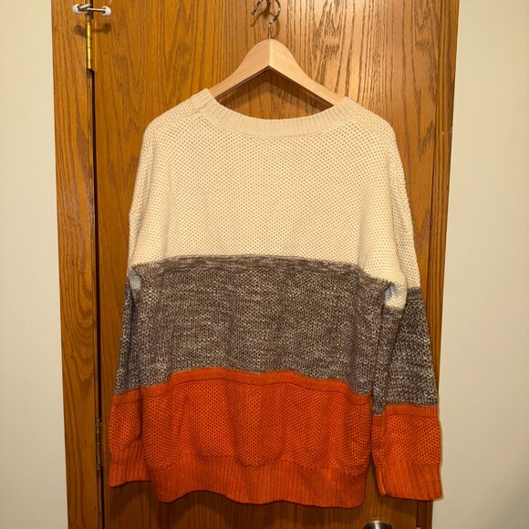 Womens Knit Sweater Size XL Orange/Brown/White Stripes - Picture 2 of 7